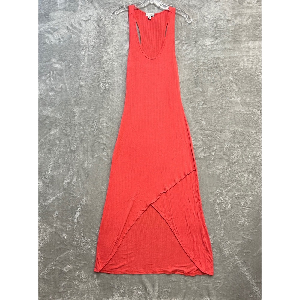 Guess Maxi Dress Womens Small Coral Ribbed Racerback High-Low Tulip Hem